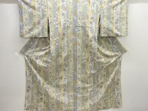 縞に花亀甲・草花模様単衣小紋着物